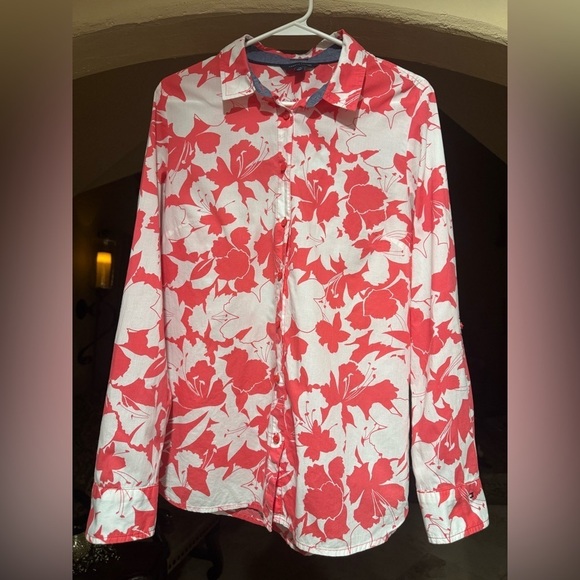 Tommy Hilfiger Tops - Tommy Hilfiger Red and White Floral Men's Shirt